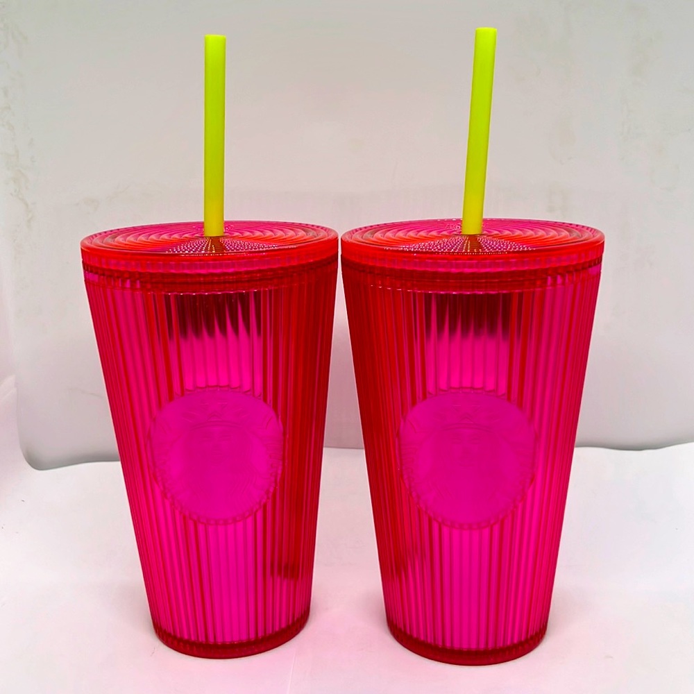 Two Starbucks 16oz Tumblers with Lids and Straws